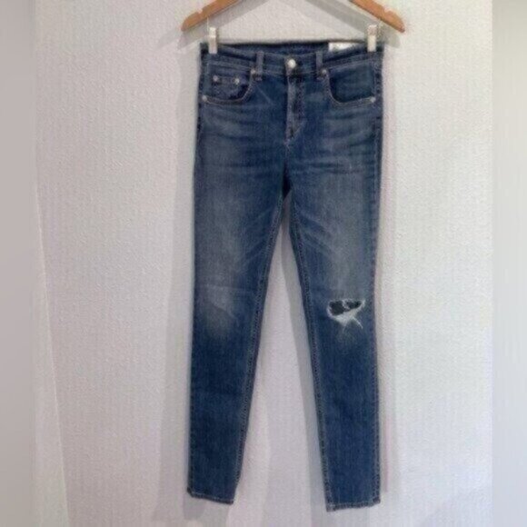 Rag & Bone High Rise Distressed Skinny Jeans Stretch Minimalist Slim - Picture 1 of 9